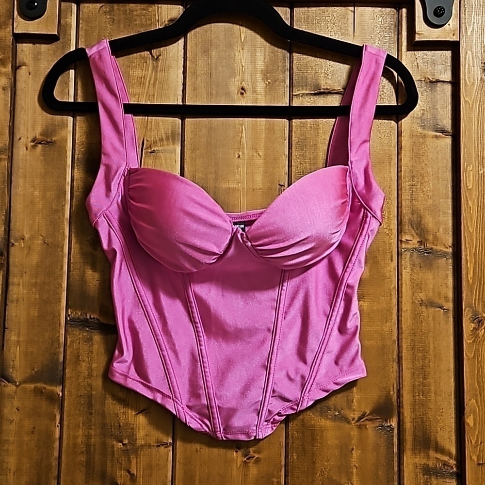 SHEIN Pink Shirred Cup Bustier Tank Top Size XS NWT